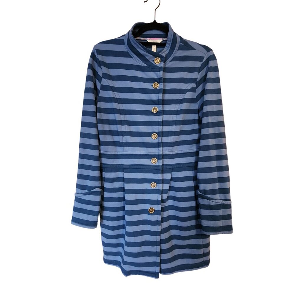 Matilda Jane Womens Blue Striped Button-Front Coat Size S